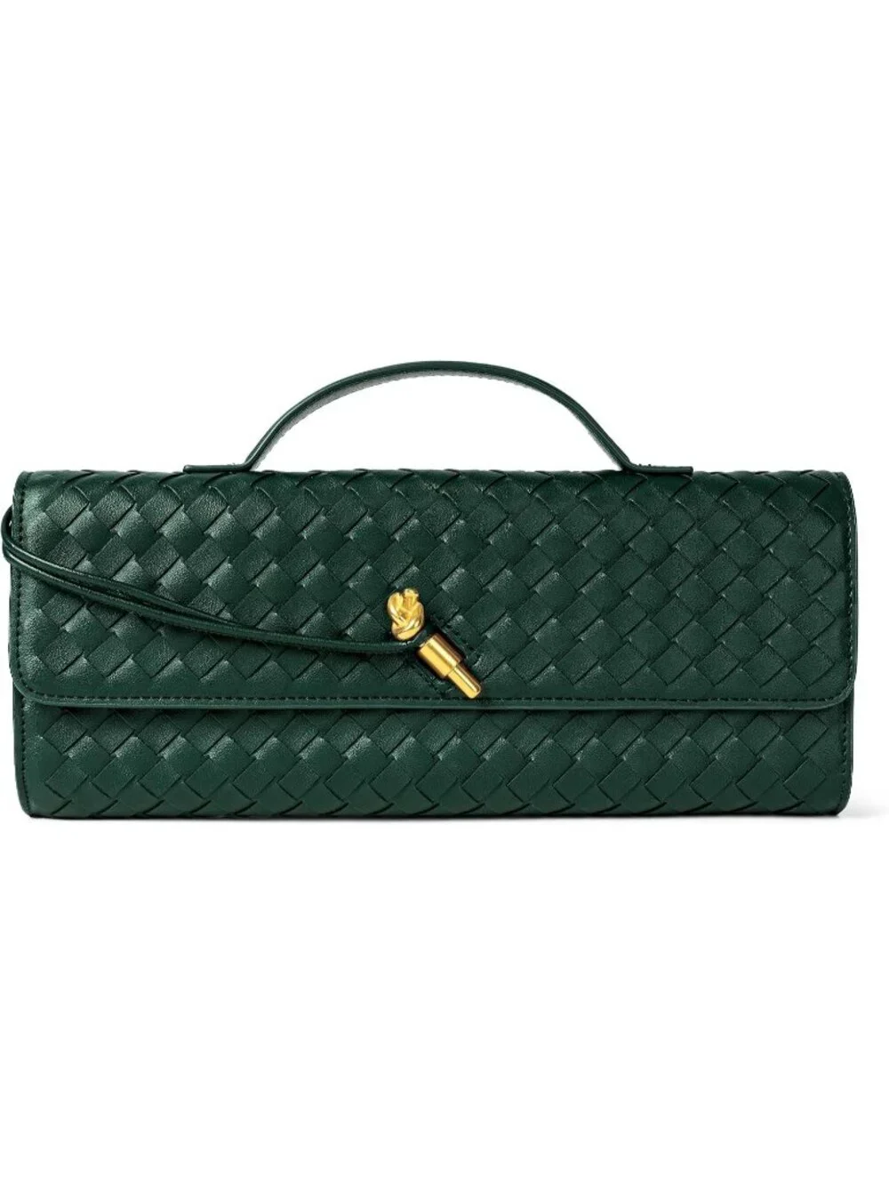 Women Green Woven Vegan Leather Clutch Purse Formal Evening Crossbody Bag